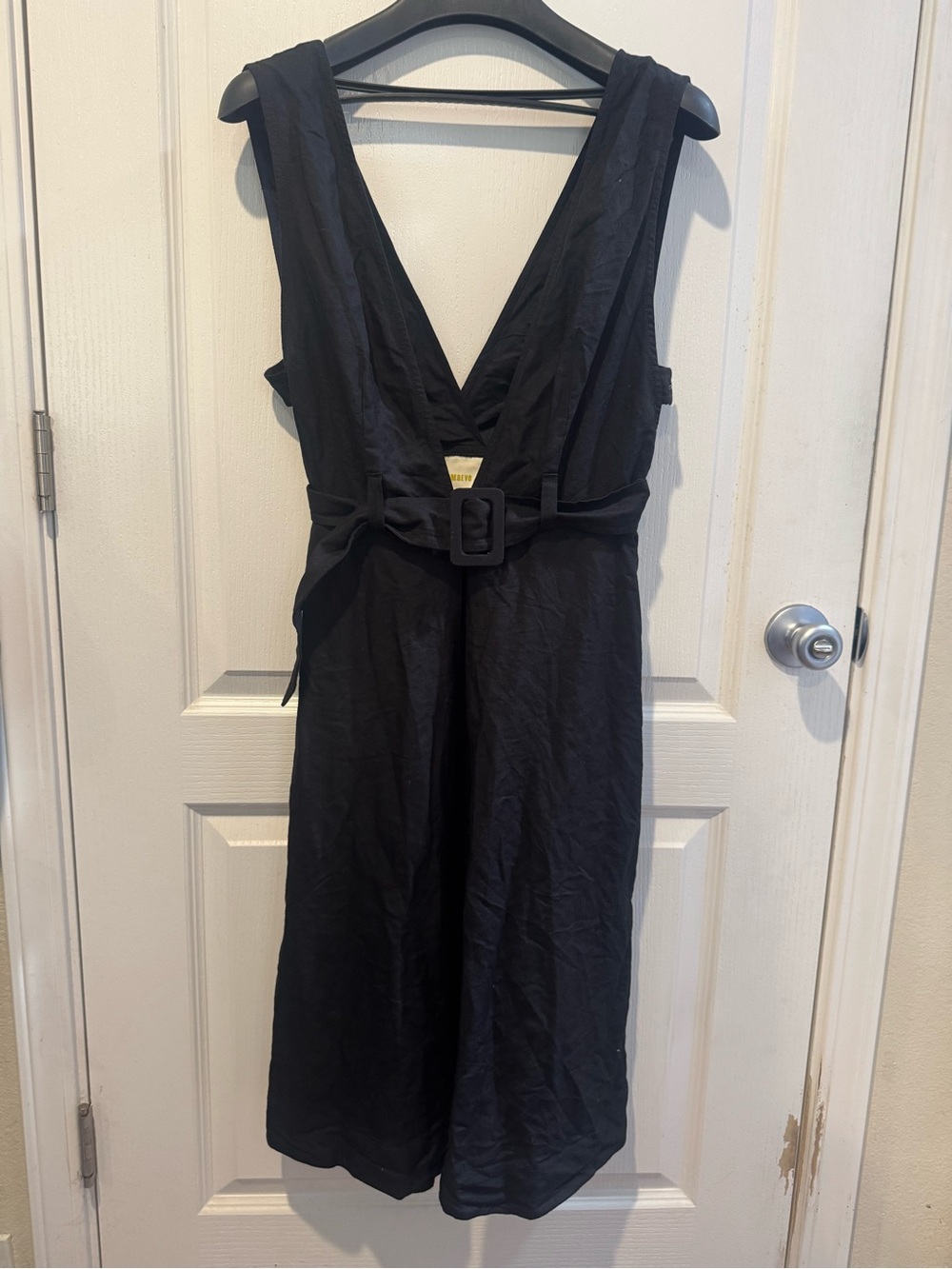 Maeve Black Sleeveless V-Neck Midi Dress with Belt